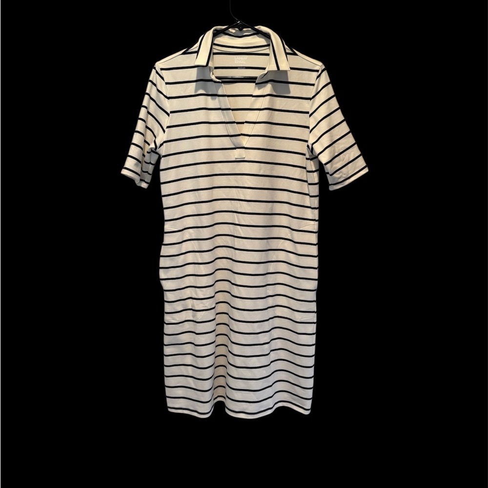 Lands' End women's starfish elbow sleeve polo dress size Small ivory and navy
